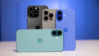 The entire lineup of the iPhone 16 models in colors black, desert, ultramarine, and teal