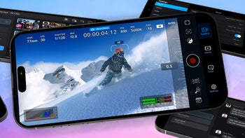 An image of an iPhone recording a person skiiing