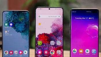 Samsung Galaxy S10 and S20 phones together