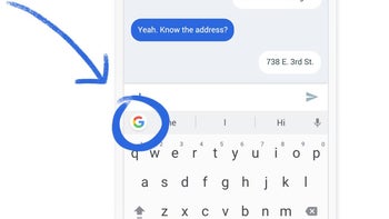 An illustration of Google's Gboard app with the "G" circled