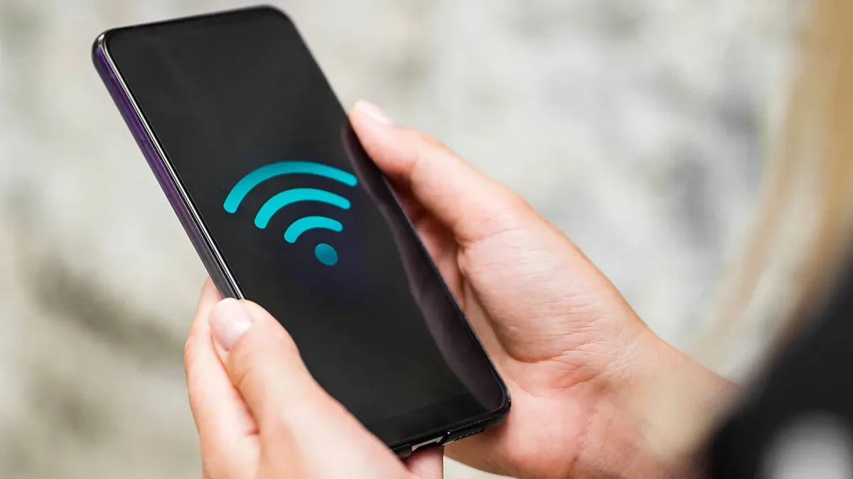 The Wi-Fi icon appears on the screen of an unnamed Apple iPhone model.