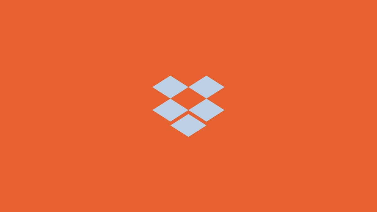 The Dropbox logo on an orange background.