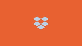 The Dropbox logo on an orange background.