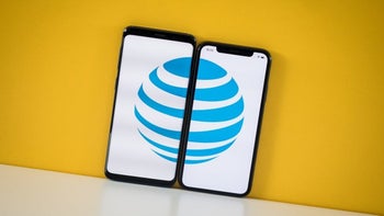 Two phones next to each other, displaying the AT&T logo.