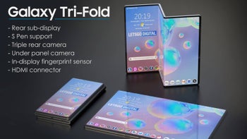 Renders showing how the Galaxy tri-fold foldable phone may look like.