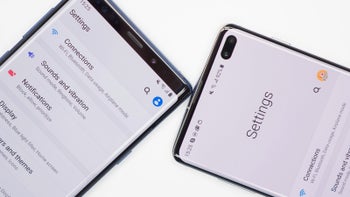 Two Samsung Galaxy smartphones,  shown side-by-side, displaying the Settings menu.