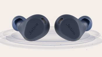 The Jabra Elite 8 Active Gen 2 in Navy against a pale beige background.