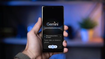 A smartphone help up displaying the Gemini app