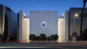 An Apple store with the company logo on its front