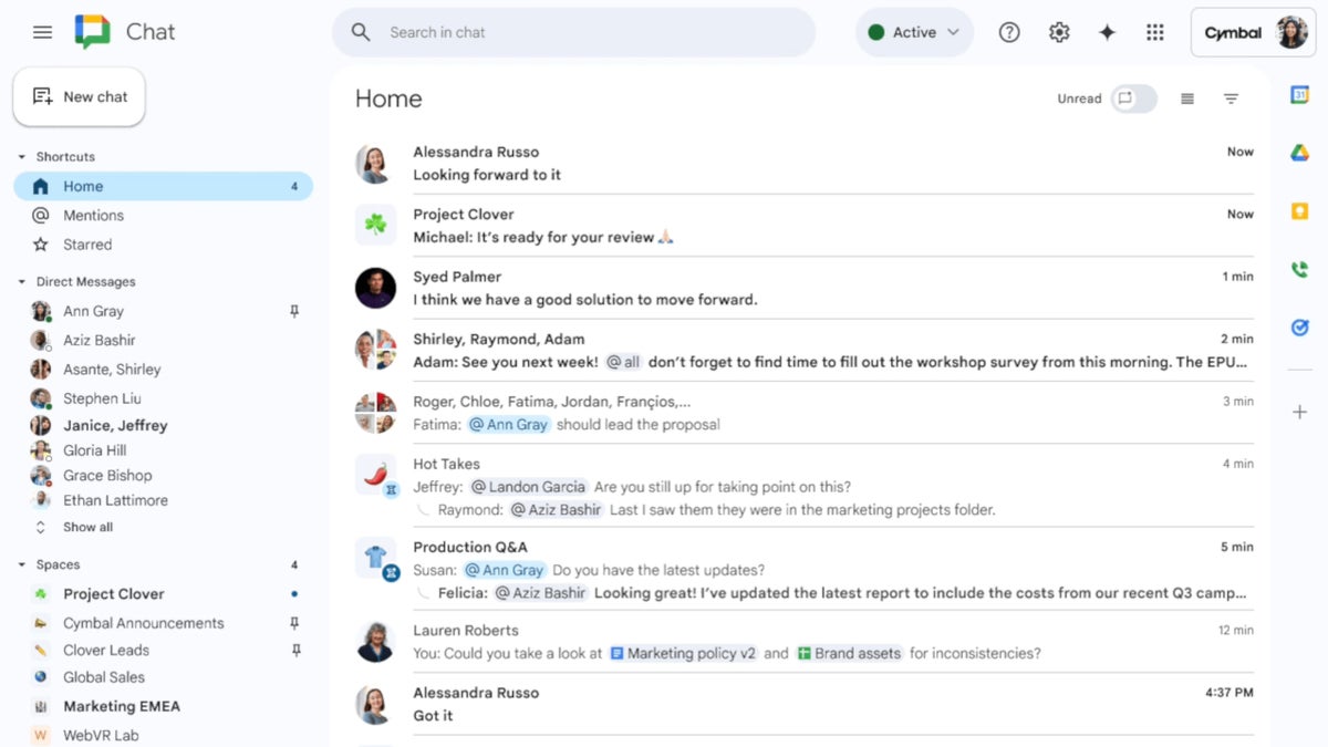 Google Chat split pane