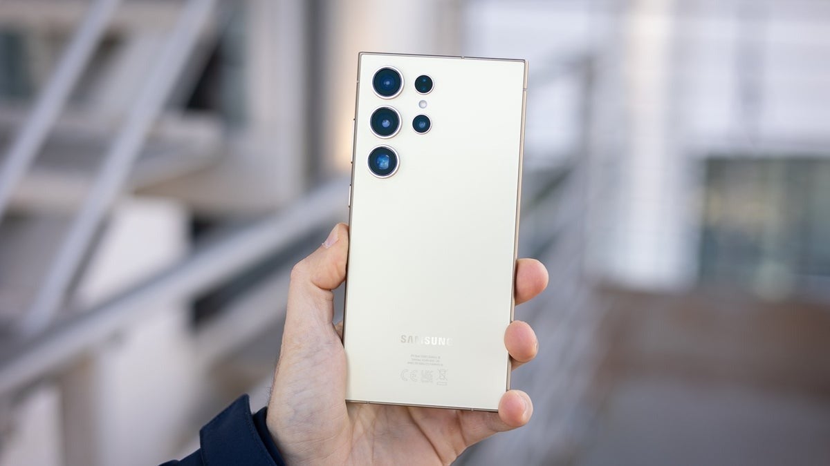 The Galaxy S24 in white color.