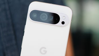 The back of the Pixel 9 Pro XL showing off the camera bar and the Google "G" logo on the reare panel.