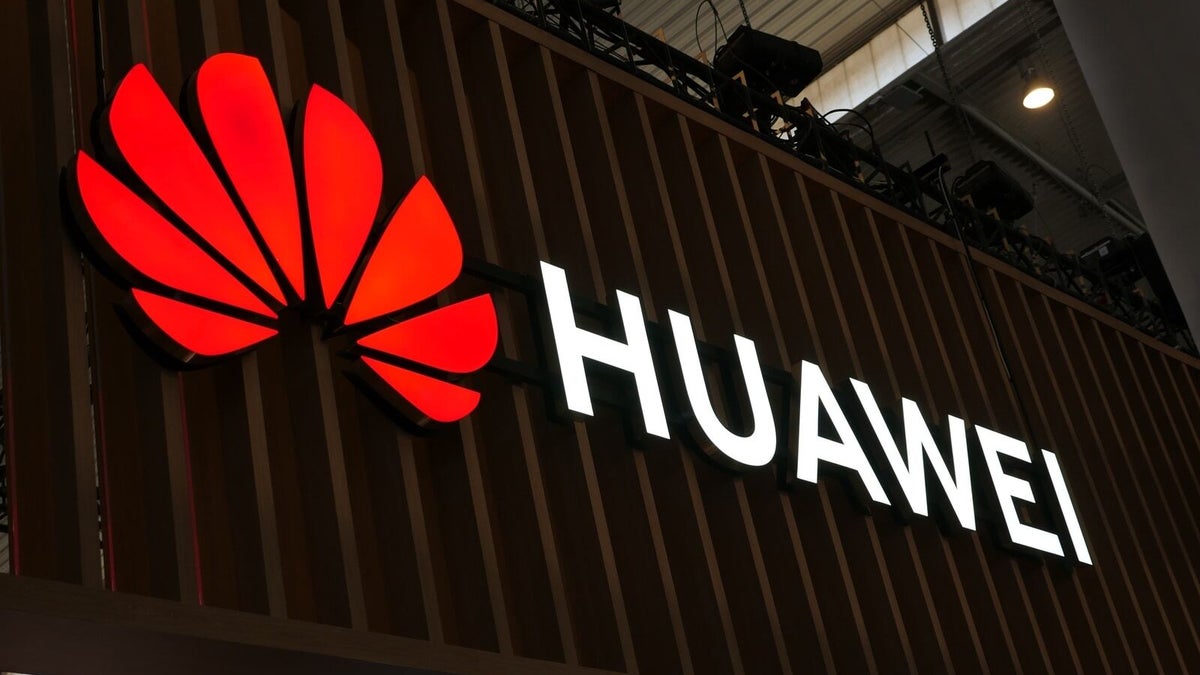 The Huawei logo at a tech forum.