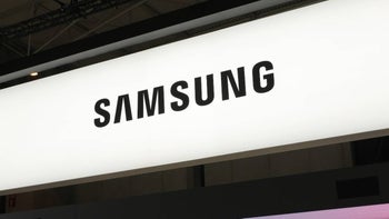 The Samsung logo at a tech fair.