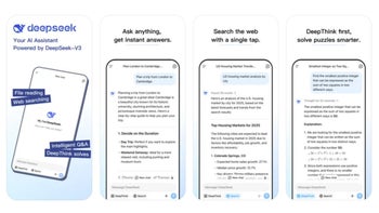 Several phone screens showing the DeepSeek AI.