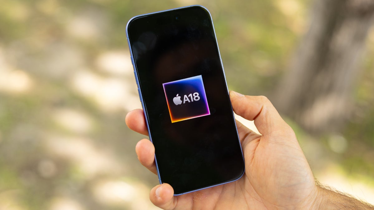 An iPhone 16 shows a box representing the A18 application processor on the display.