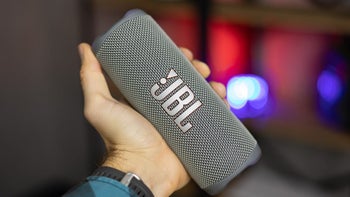 A hand holding a JBL Flip 6.