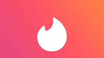 Tinder logo on a red-orange background.