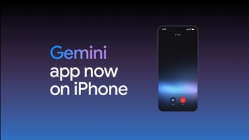 A graphic promoting the Gemini app on iPhone, featuring the app logo and a stylized iPhone rendering.