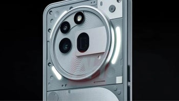 A close-up of the back of a Nothing Phone (3a) Pro showing its unique transparent design and camera module.