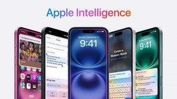 Image of a lineup of iPhones running Apple Intelligence