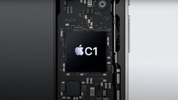 Apple's in-house C1 5G modem appears in an image promoting Apple's first 5G modem.