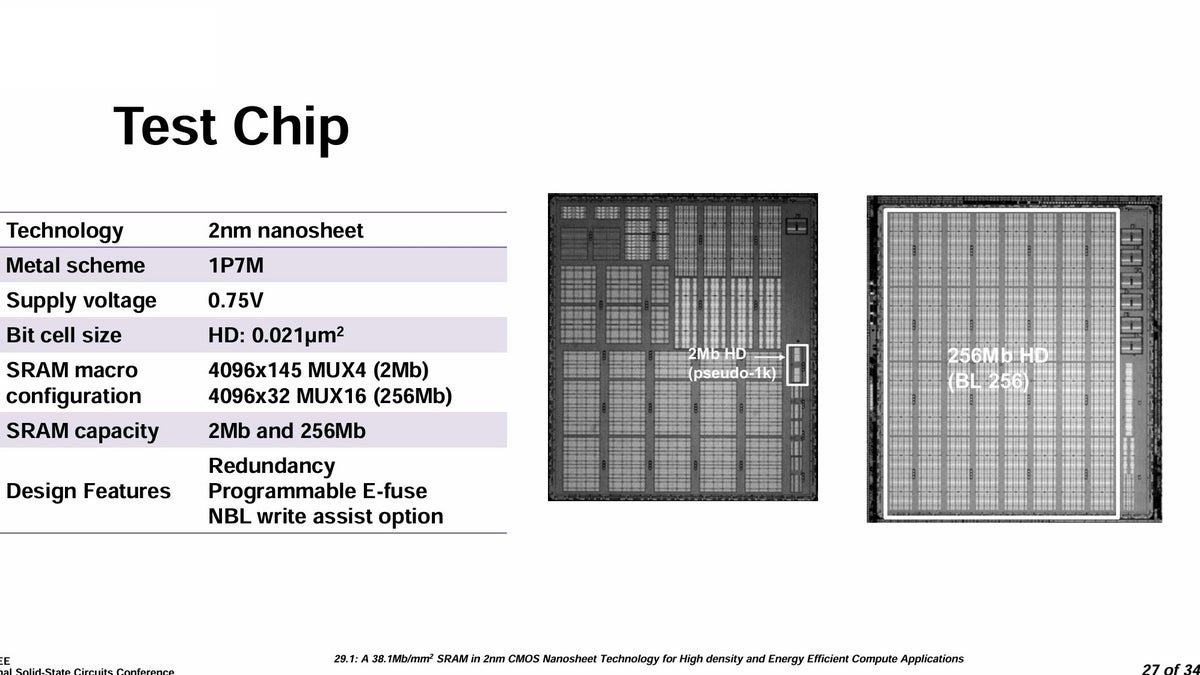 2nm test chips are displayed along with specs against a white background.