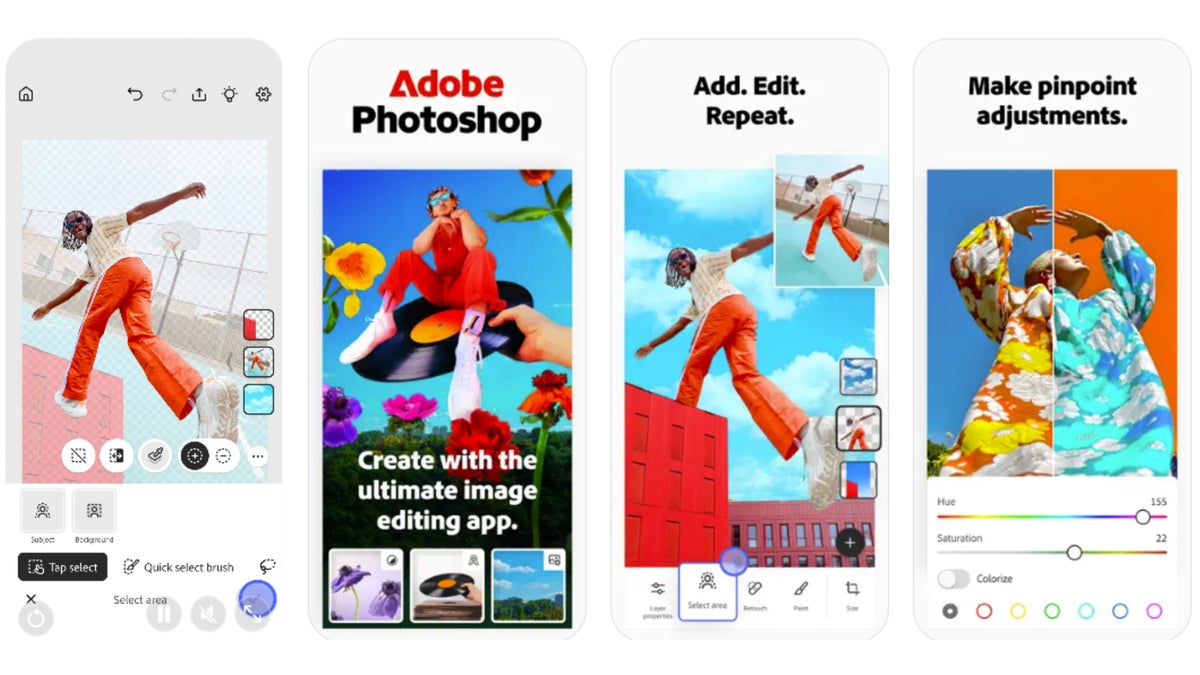 A collage of iPhones using the Photoshop app.