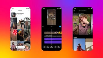 A collage of a phone's screen with Instagram Reels on it on a neon-like background.