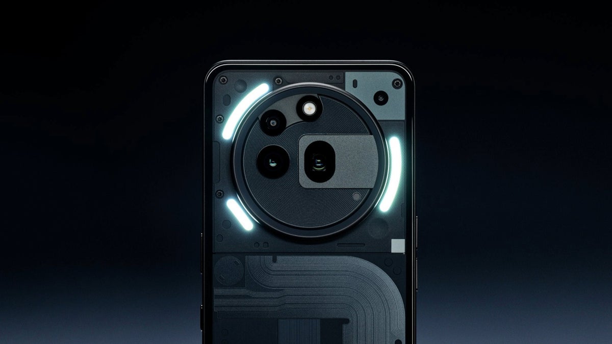 Render of Nothing Phone (3a) Pro in black, showing the phone's back and camera island.