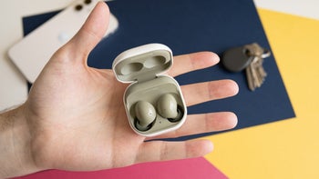 A close-up of the Galaxy Buds 2 Pro in their case.