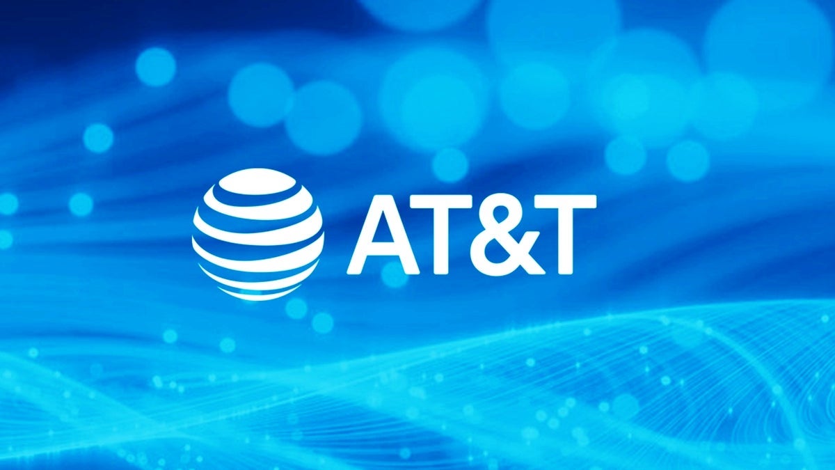 The AT&T logo in blue.