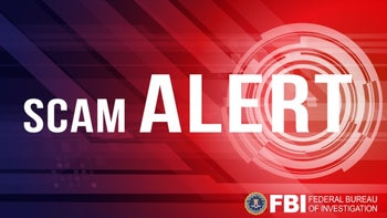 The FBI's Scam ALERT notification with white letters against a red "danger" background.