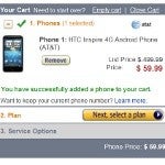 Amazon has the HTC Inspire 4G for $59.99, the HTC Freestyle for a penny