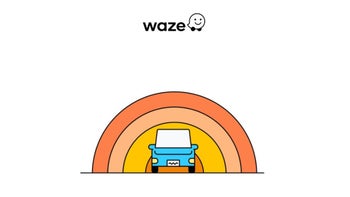 The Waze logo is shown on top of a drawing of a car against a white backdrop.