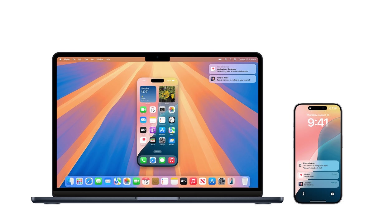 Image of the iPhone Mirroring feature on a Macbook