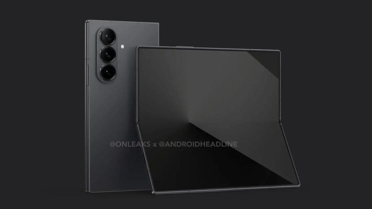 A render of the Galaxy Z Fold 7 on a black background.