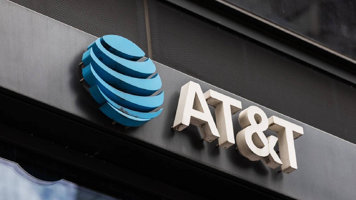 AT&T's logo on a store seen from outside.