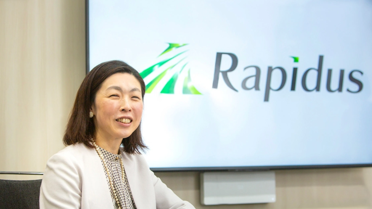 The Rapiduslogo is shown on a screen hanging on a wall at company headquarters.