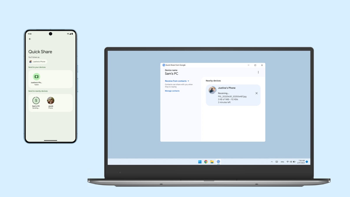 Quick Share from a Pixel to a Windows laptop