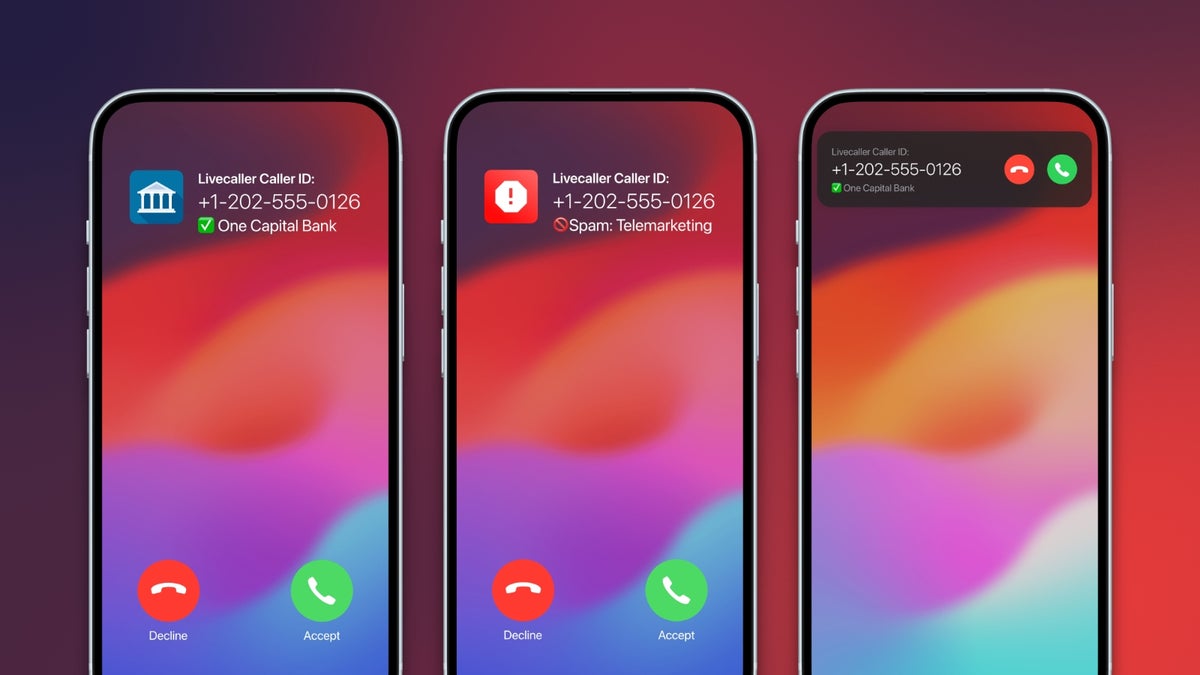 Screenshots from the LiveCaller app