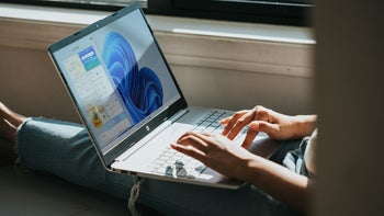A person on a Windows 11 laptop.