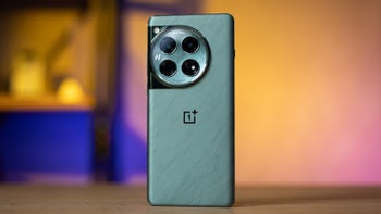 A OnePlus 12 on a wooden table showcases its rear design and circular camera module.