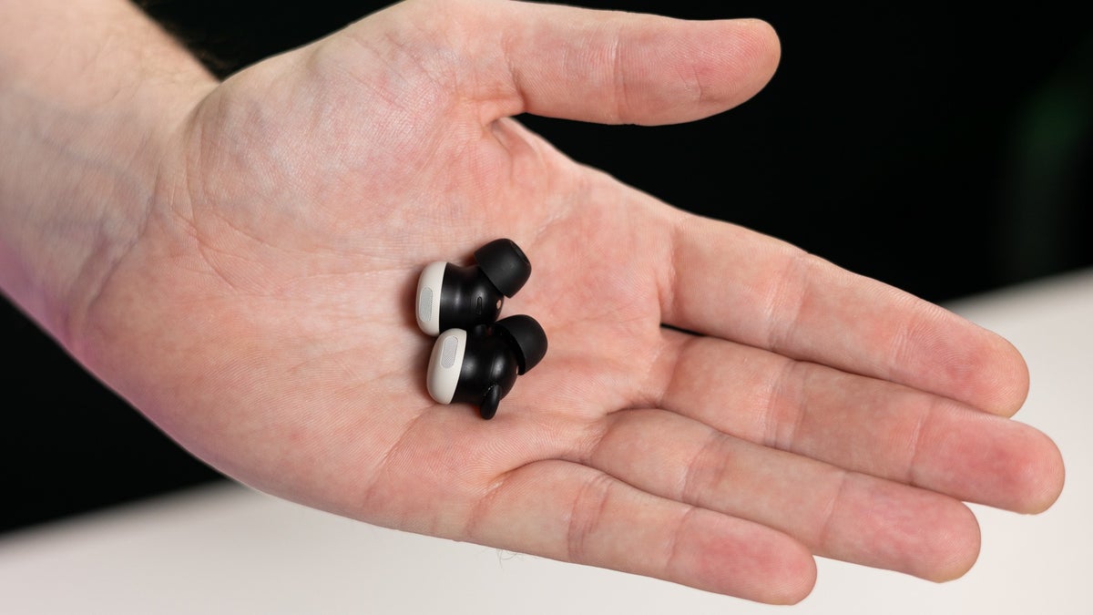 Google Pixel Buds Pro 2 in a person's palm.