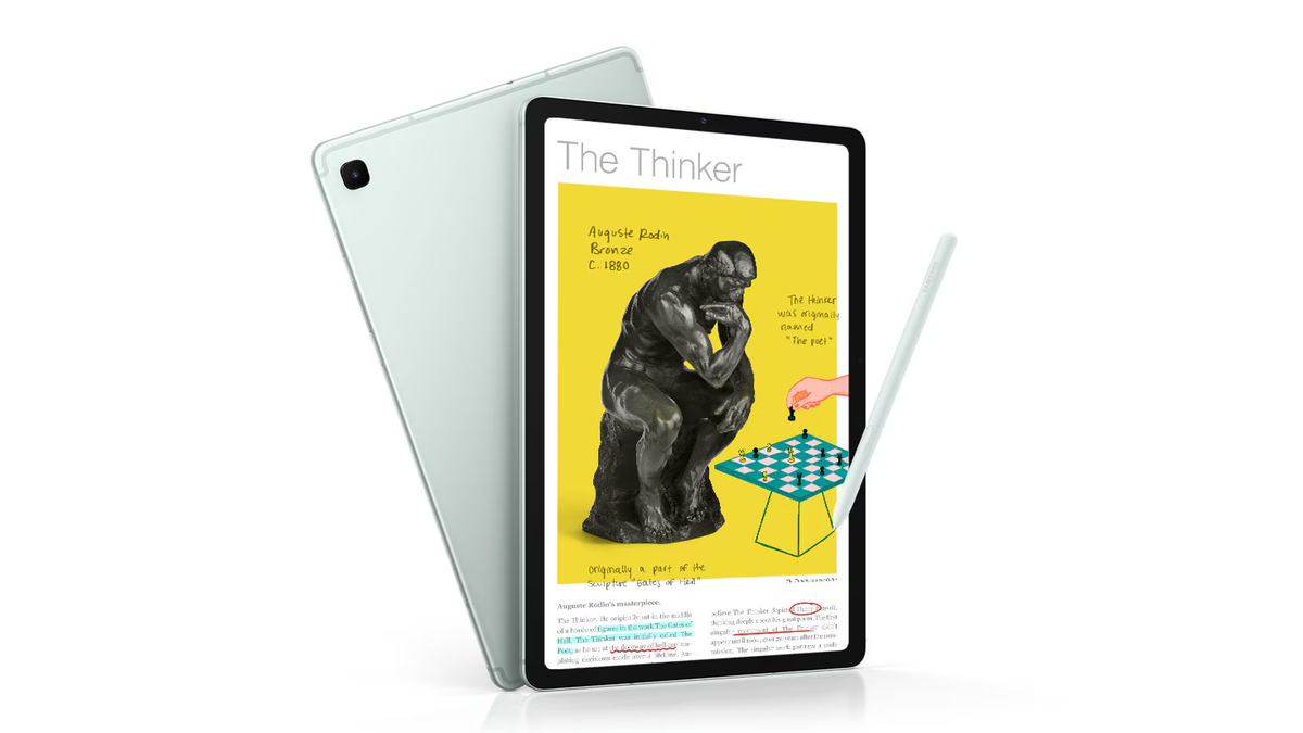 A Galaxy Tab S6 Lite on a white background.
