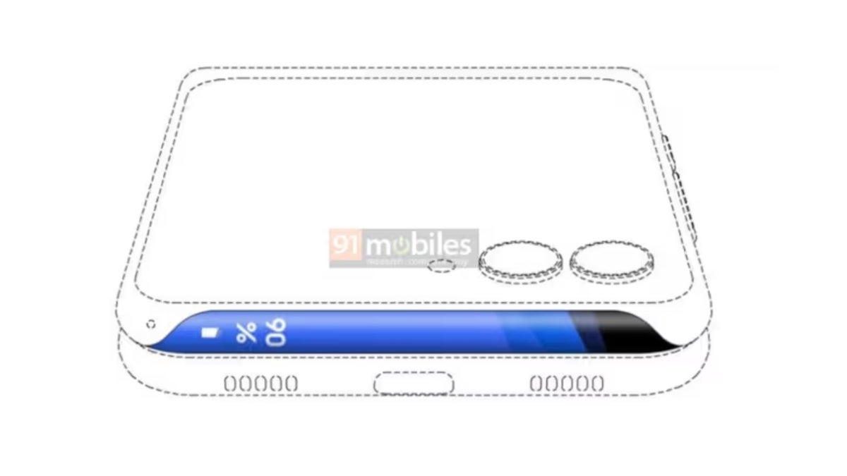 Illustration from Samsung patent application showing curved display interface for clamshell foldable.