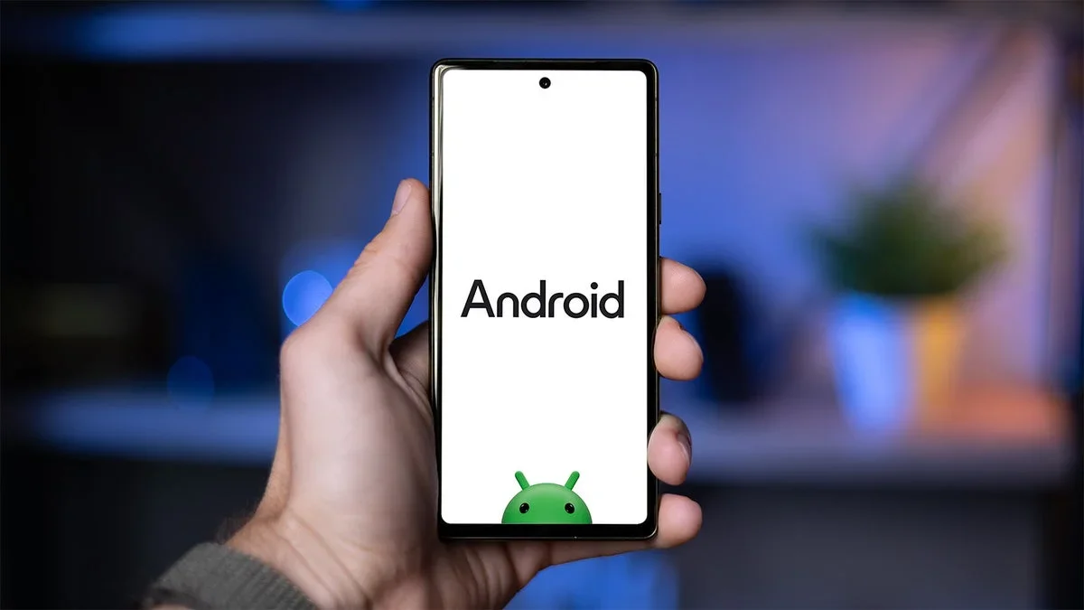 The Android logo appears on an Android device.