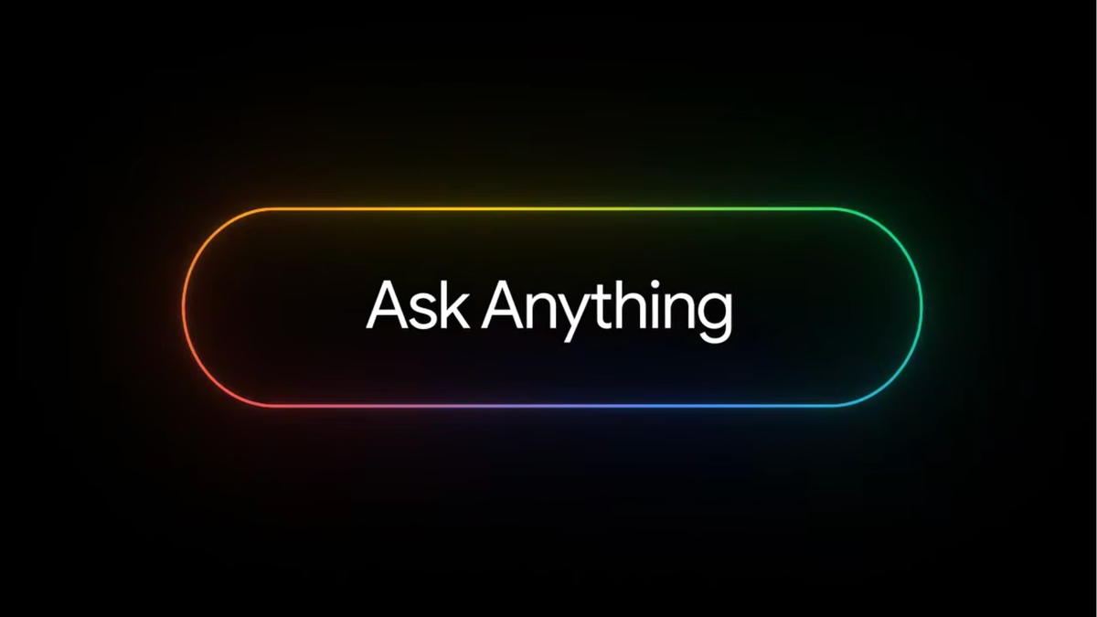 An image showing text "Ask anything" inside a glowing frame.