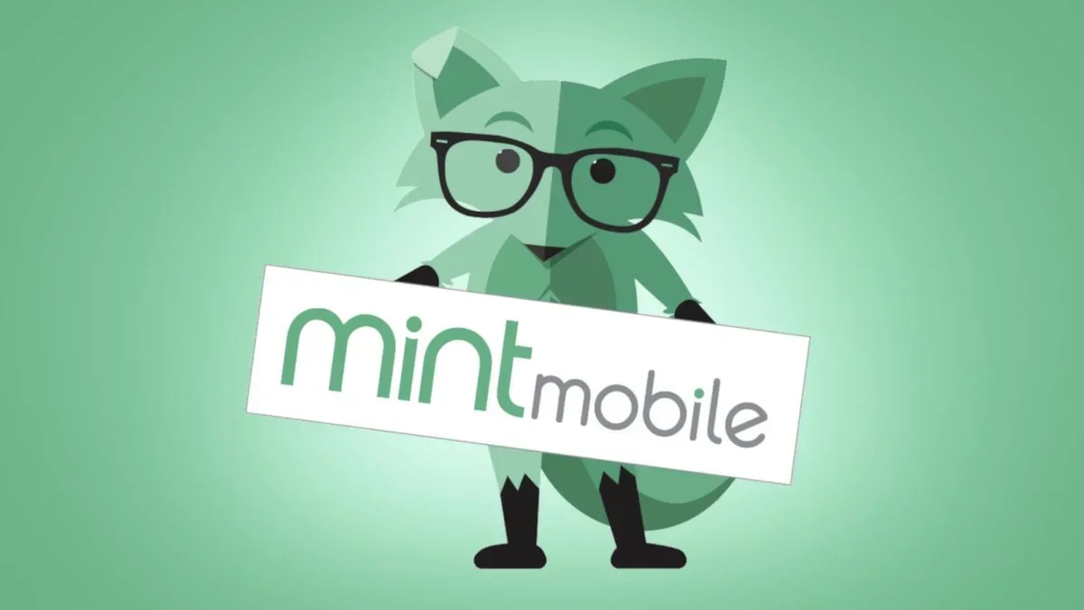 Mint Mobile logo on a light green background.