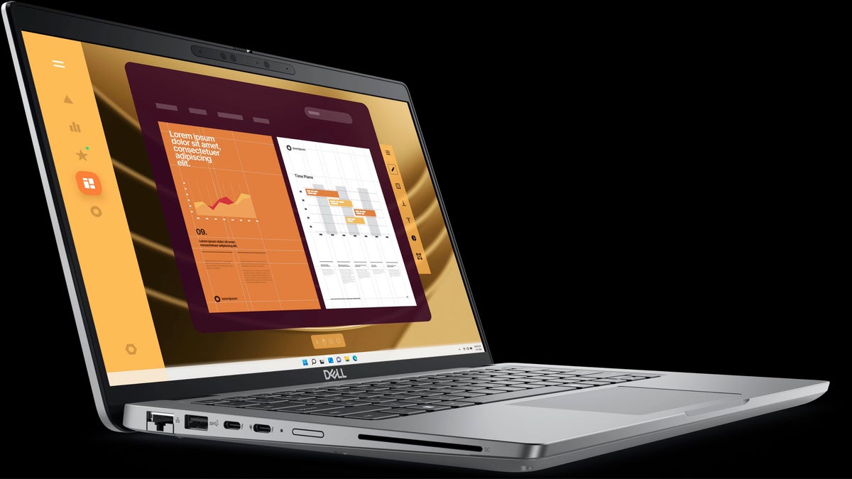Dell Latitude 5450 laptop on a black background.